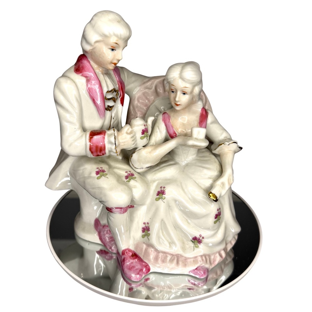 Elegant Vintage Porcelain Couple Figurine with Pink Accents